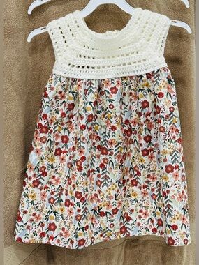 Floral Kids Casual Dress - Cream and Red